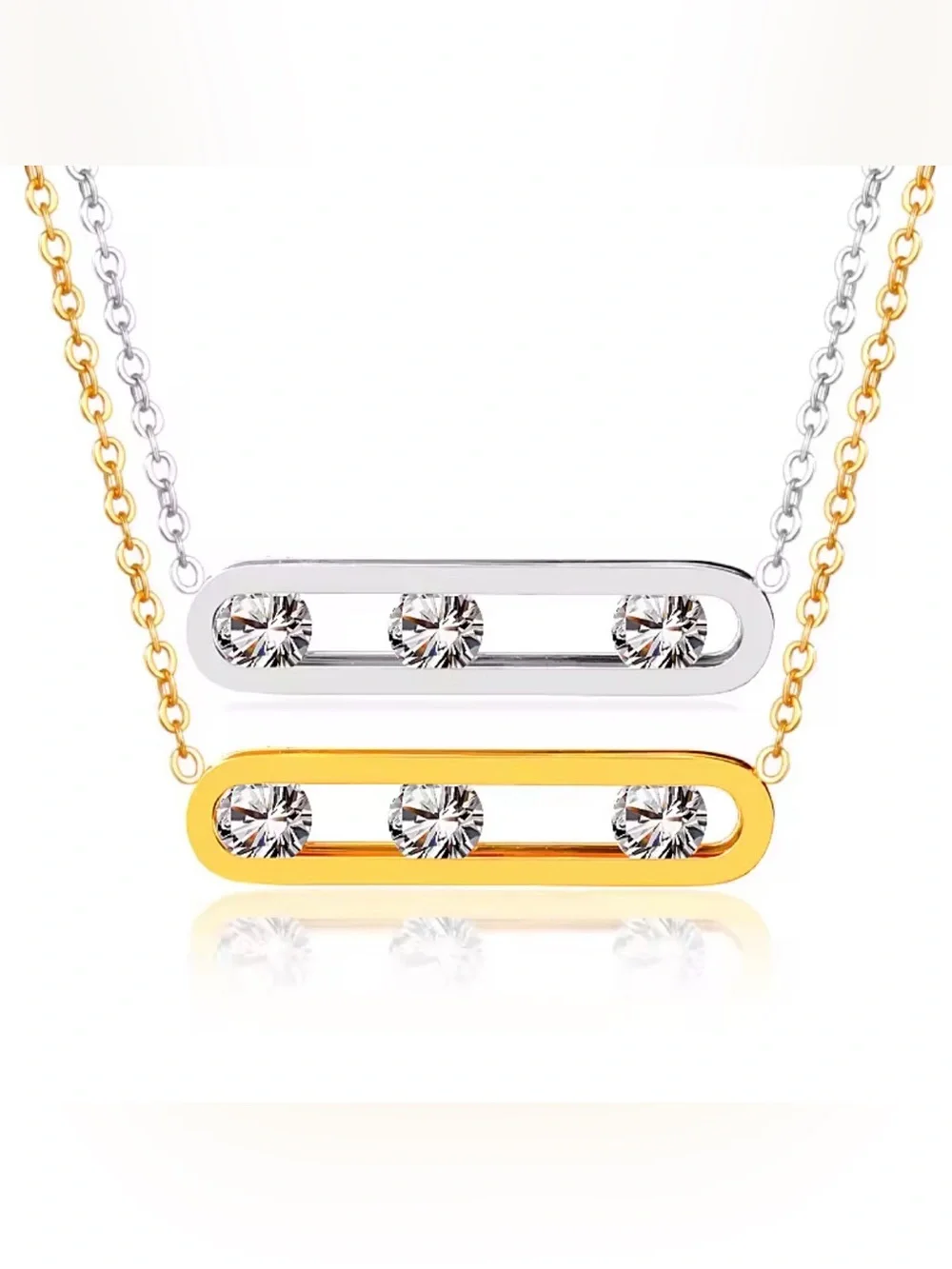 18K Gold Geometrical Link Paperclip Designer Inspired Moving Diamond Necklace